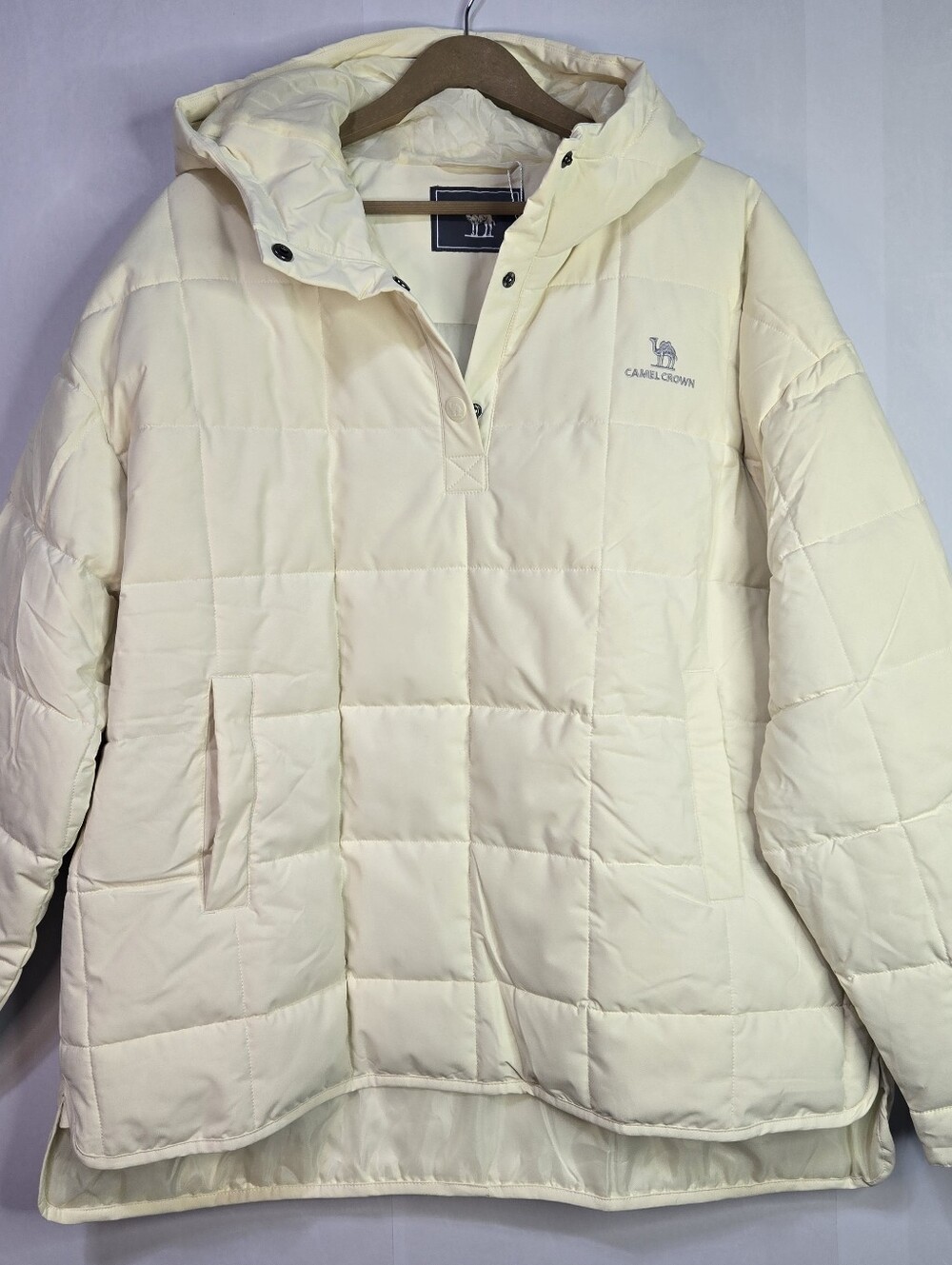 Camel Crown Women Size  XL Cream Hooded Half Zip  Puffer Pullover Jacket NWT